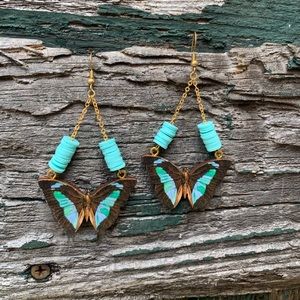 Handmade butterfly earrings with brass & beads